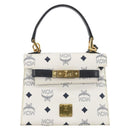 MCM Vicetos Hand Bag PVC Leather 2way White Gold Tone Auth 205825A-2