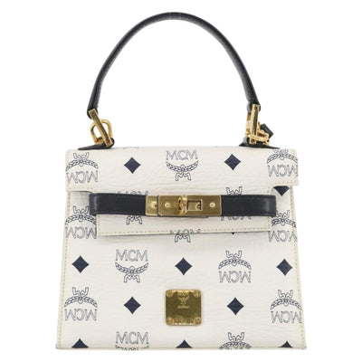 MCM Vicetos Hand Bag PVC Leather 2way White Gold Tone Auth 205825A - 0