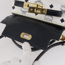 MCM Vicetos Hand Bag PVC Leather 2way White Gold Tone Auth 205825A-20