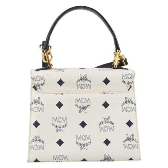 MCM Vicetos Hand Bag PVC Leather 2way White Gold Tone Auth 205825A
