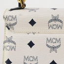 MCM Vicetos Hand Bag PVC Leather 2way White Gold Tone Auth 205825A-4