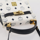 MCM Vicetos Hand Bag PVC Leather 2way White Gold Tone Auth 205825A-7