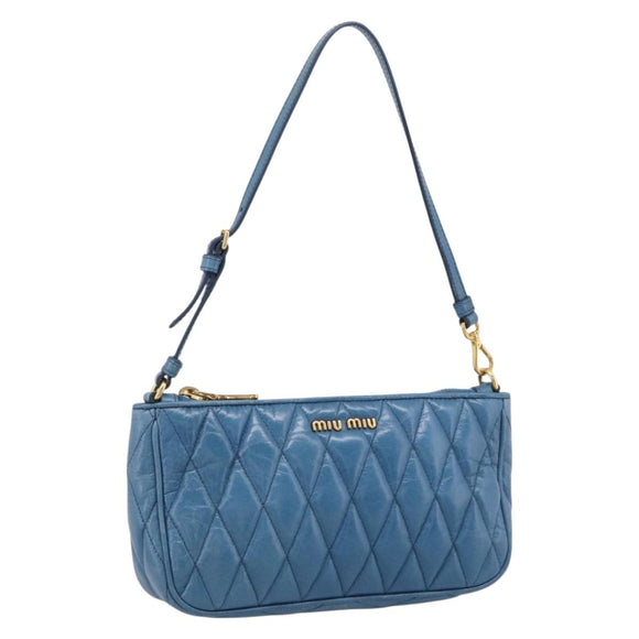 Miu Miu Shoulder Bag Leather Blue Gold Tone Auth 205826V