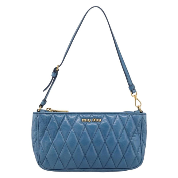 Miu Miu Shoulder Bag Leather Blue Gold Tone Auth 205826V