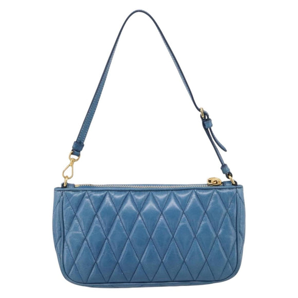 Miu Miu Shoulder Bag Leather Blue Gold Tone Auth 205826V