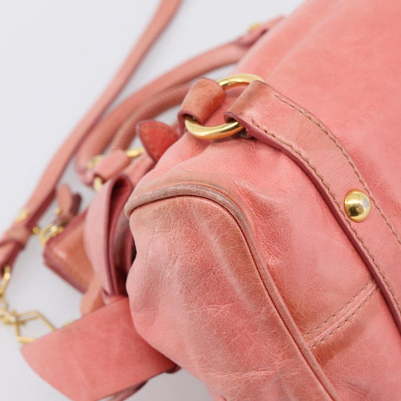 Miu Miu Vitellolux Hand Bag Leather 2way Pink Gold Auth 205828V