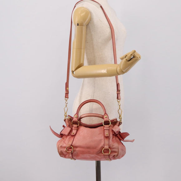 Miu Miu Vitellolux Hand Bag Leather 2way Pink Gold Auth 205828V