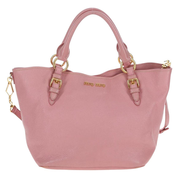 Miu Miu Hand Bag Leather 2way Pink Gold Tone Auth 205829A