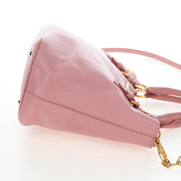 Miu Miu Hand Bag Leather 2way Pink Gold Tone Auth 205829A