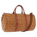 MCM Vicetos Boston Bag PVC Leather 2way Brown Gold Tone Auth 205832A-1