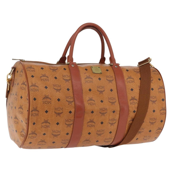MCM Vicetos Boston Bag PVC Leather 2way Brown Gold Tone Auth 205832A
