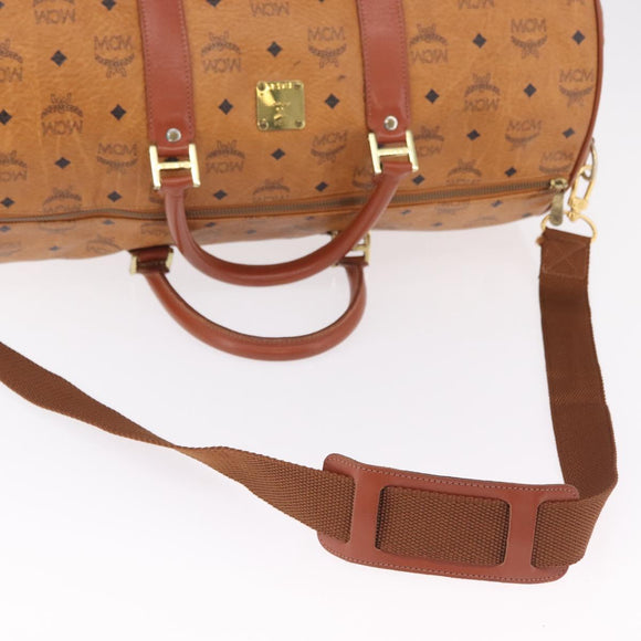 MCM Vicetos Boston Bag PVC Leather 2way Brown Gold Tone Auth 205832A