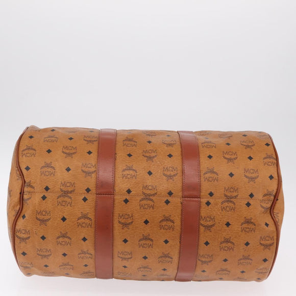 MCM Vicetos Boston Bag PVC Leather 2way Brown Gold Tone Auth 205832A