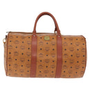 MCM Vicetos Boston Bag PVC Leather 2way Brown Gold Tone Auth 205832A-13
