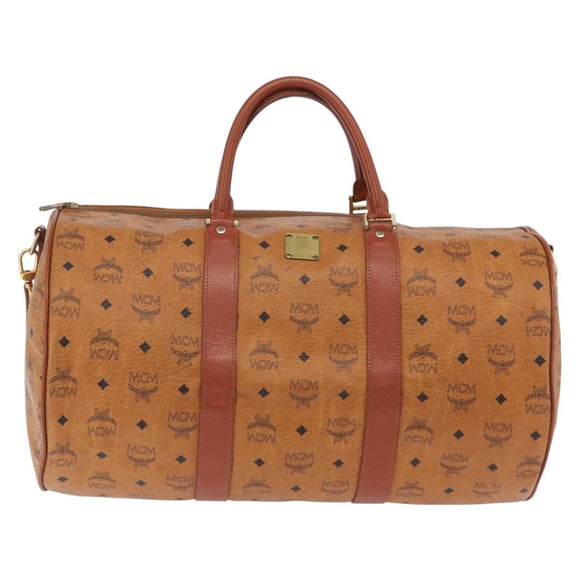 MCM Vicetos Boston Bag PVC Leather 2way Brown Gold Tone Auth 205832A