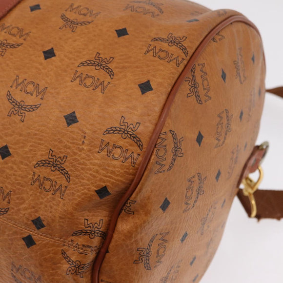 MCM Vicetos Boston Bag PVC Leather 2way Brown Gold Tone Auth 205832A