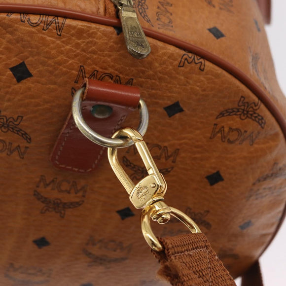 MCM Vicetos Boston Bag PVC Leather 2way Brown Gold Tone Auth 205832A