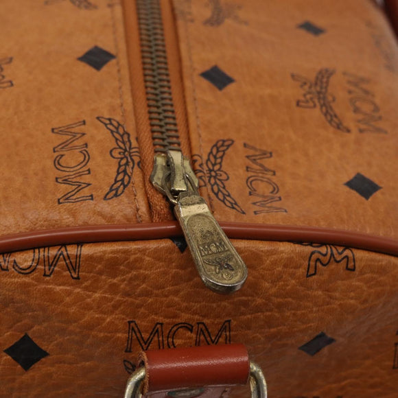 MCM Vicetos Boston Bag PVC Leather 2way Brown Gold Tone Auth 205832A