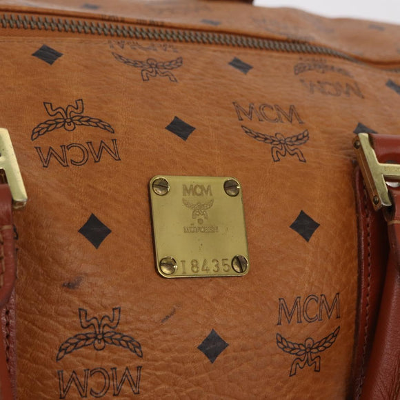 MCM Vicetos Boston Bag PVC Leather 2way Brown Gold Tone Auth 205832A