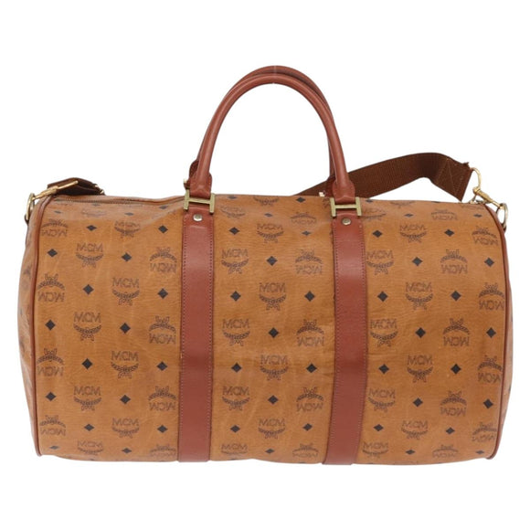 MCM Vicetos Boston Bag PVC Leather 2way Brown Gold Tone Auth 205832A