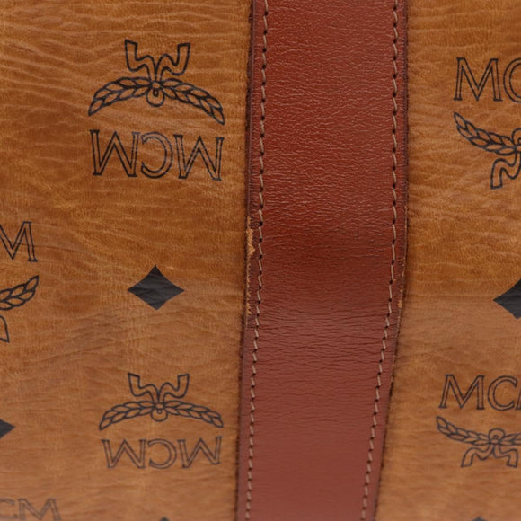 MCM Vicetos Boston Bag PVC Leather 2way Brown Gold Tone Auth 205832A
