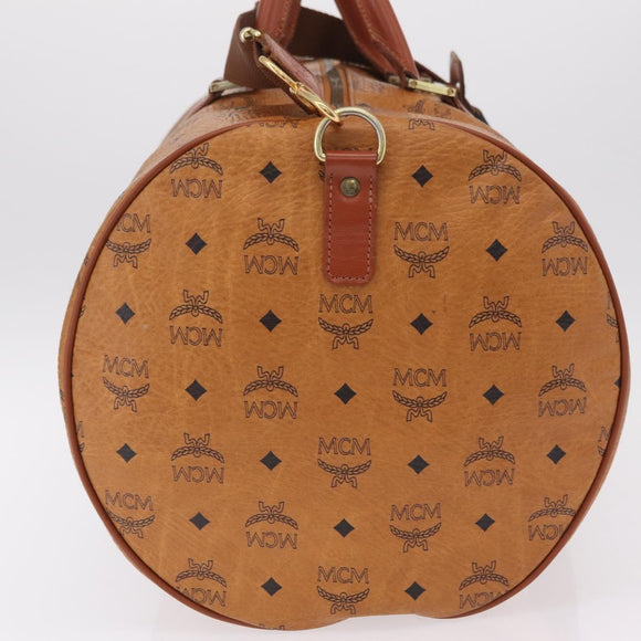 MCM Vicetos Boston Bag PVC Leather 2way Brown Gold Tone Auth 205832A