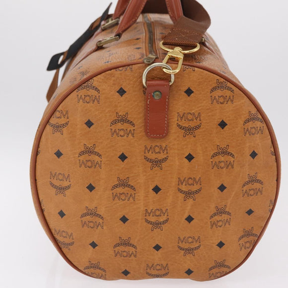 MCM Vicetos Boston Bag PVC Leather 2way Brown Gold Tone Auth 205832A
