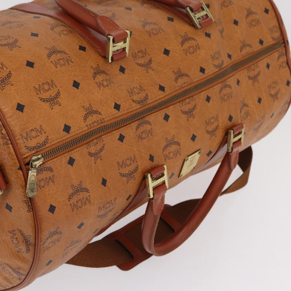 MCM Vicetos Boston Bag PVC Leather 2way Brown Gold Tone Auth 205832A