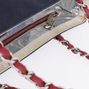 CHANEL Choco Bar Chain Shoulder Tote Bag Canvas Navy Silver CC Auth 205836A-10