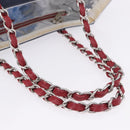 CHANEL Choco Bar Chain Shoulder Tote Bag Canvas Navy Silver CC Auth 205836A-12