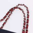 CHANEL Choco Bar Chain Shoulder Tote Bag Canvas Navy Silver CC Auth 205836A-13