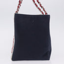 CHANEL Choco Bar Chain Shoulder Tote Bag Canvas Navy Silver CC Auth 205836A-5