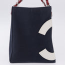 CHANEL Choco Bar Chain Shoulder Tote Bag Canvas Navy Silver CC Auth 205836A-7