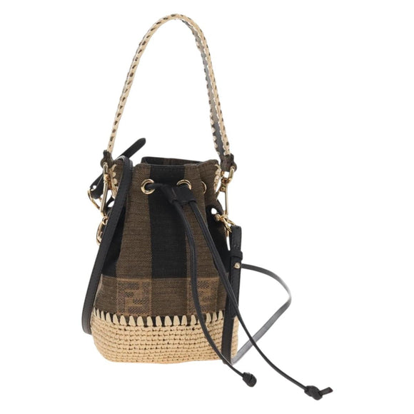 FENDI Pequin Canvas Montrezor Shoulder Bag 2way Brown Black Auth 205842V