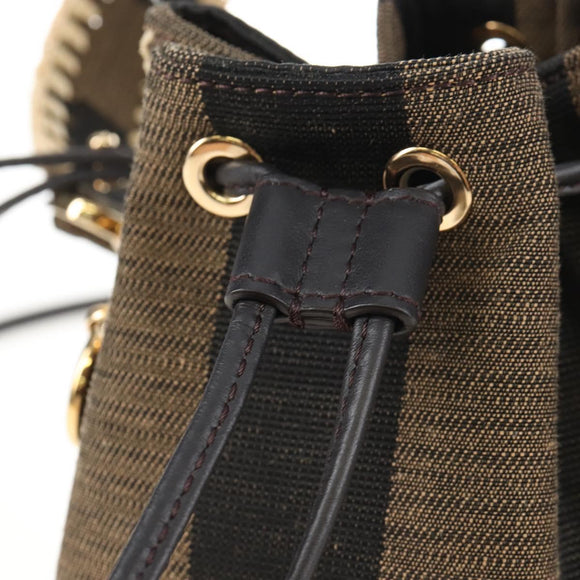 FENDI Pequin Canvas Montrezor Shoulder Bag 2way Brown Black Auth 205842V