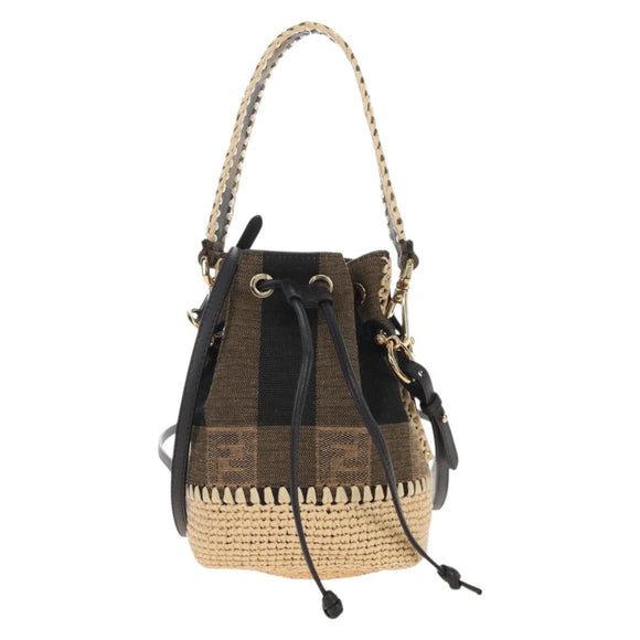 FENDI Pequin Canvas Montrezor Shoulder Bag 2way Brown Black Auth 205842V