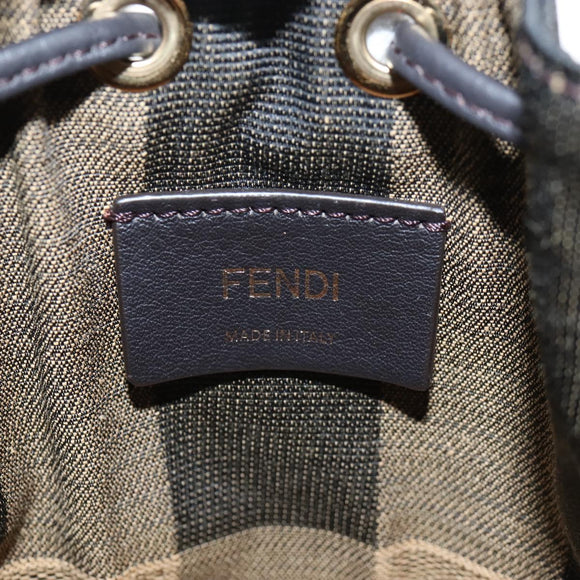 FENDI Pequin Canvas Montrezor Shoulder Bag 2way Brown Black Auth 205842V