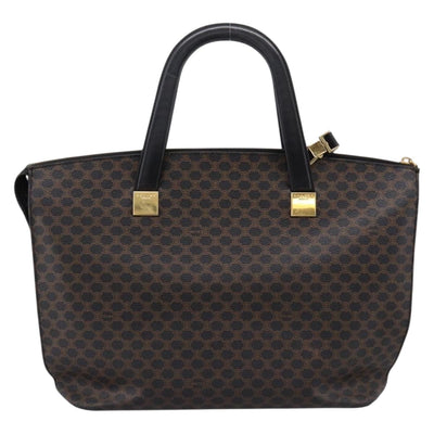 CELINE Macadam Hand Bag PVC Leather 2way Black Gold Tone Auth 205852 - 0