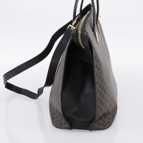 CELINE Macadam Hand Bag PVC Leather 2way Black Gold Tone Auth 205852