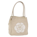 CHANEL Camelia Tote Bag Leather Beige Gold Tone CC Auth 205854-1