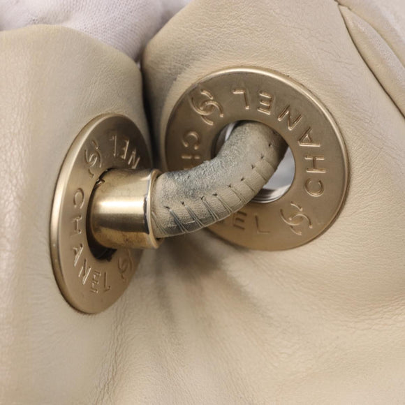 CHANEL Camelia Tote Bag Leather Beige Gold Tone CC Auth 205854