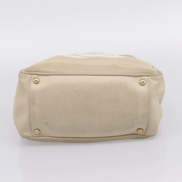 CHANEL Camelia Tote Bag Leather Beige Gold Tone CC Auth 205854