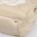CHANEL Camelia Tote Bag Leather Beige Gold Tone CC Auth 205854-19