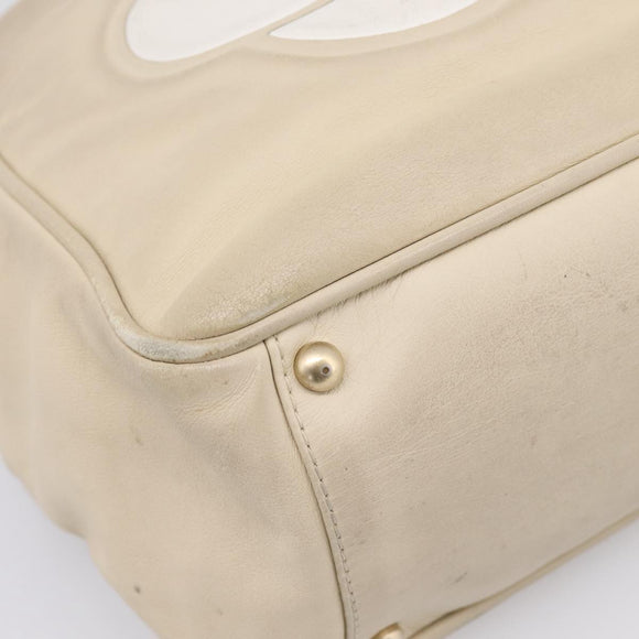 CHANEL Camelia Tote Bag Leather Beige Gold Tone CC Auth 205854