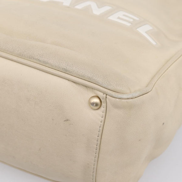 CHANEL Camelia Tote Bag Leather Beige Gold Tone CC Auth 205854