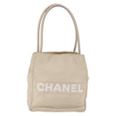 CHANEL Camelia Tote Bag Leather Beige Gold Tone CC Auth 205854-3