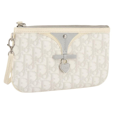 Christian Dior Romantic Accessory Pouch PVC Leather White Silver Auth 205858V