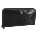 PRADA Long Wallet Leather Black Silver Auth 205863A-1