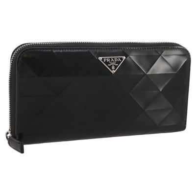 PRADA Long Wallet Leather Black Silver Auth 205863A