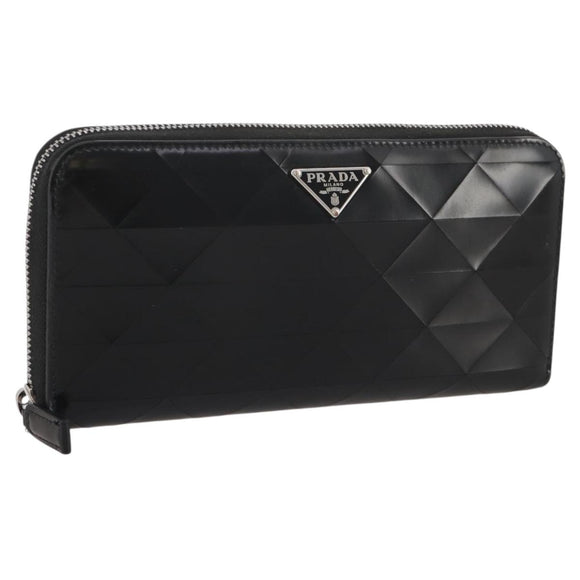 PRADA Long Wallet Leather Black Silver Auth 205863A